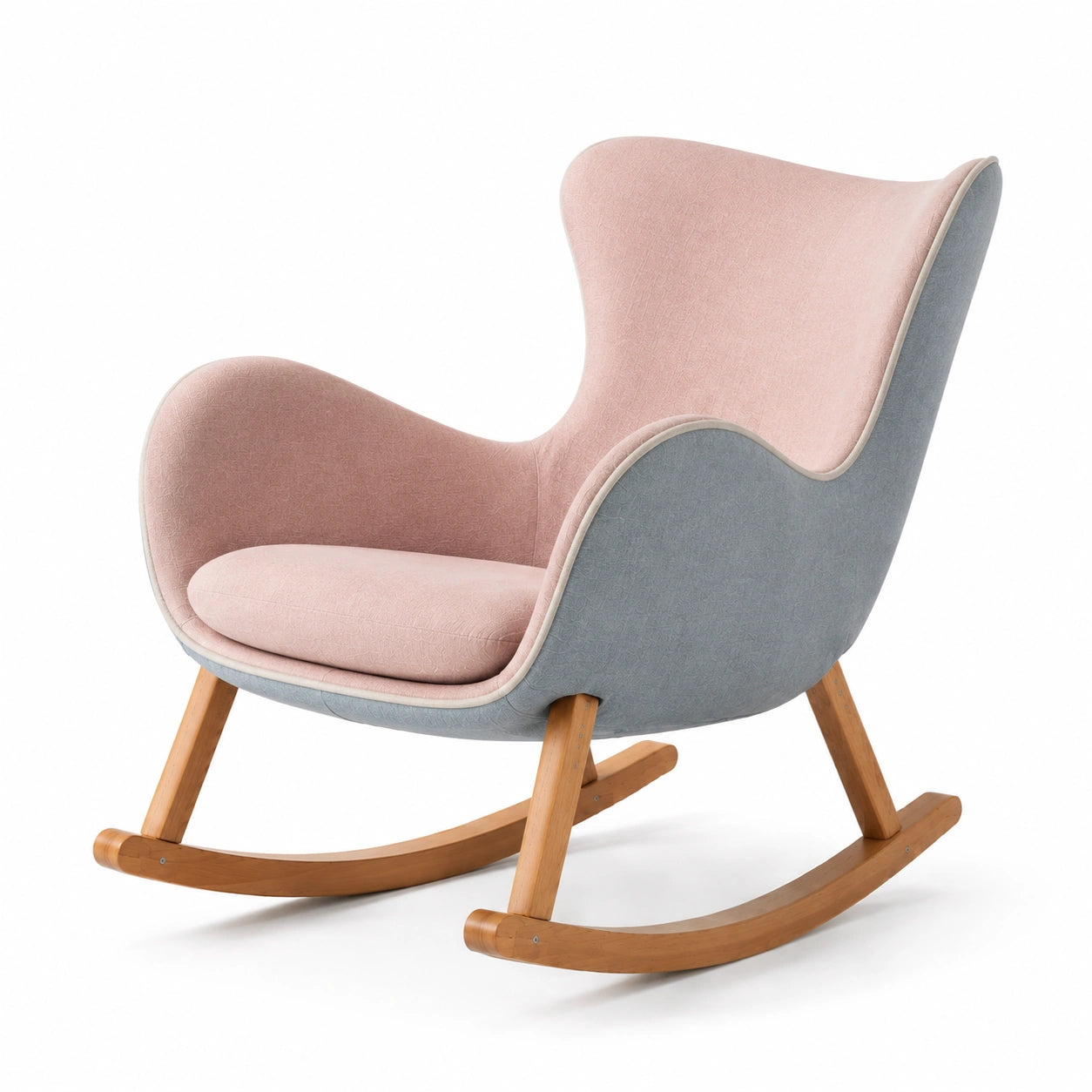 Mecedora de Tela Rosa y Gris con Patas de Madera de Haya