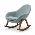Silla mecedora de tela azul claro con estructura de madera, 80x70x90 cm