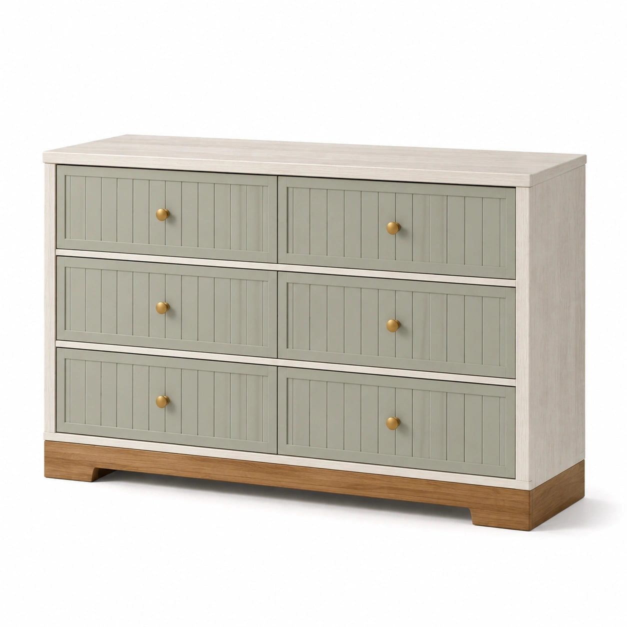 Cómoda de Madera con 6 Cajones Verde Salvia y Blanco