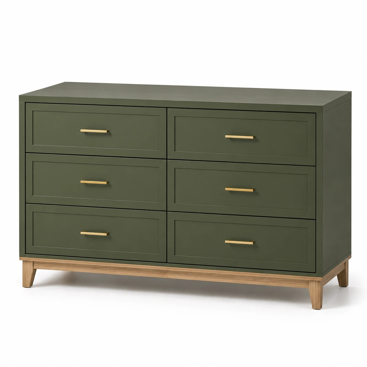 Cómoda de Madera con 6 Cajones Verde y Tiradores Metálicos
