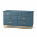 Cómoda de Madera MDF con Tiradores de Metal Azul/Dorado
