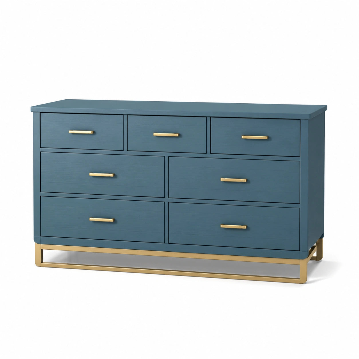 Cómoda de Madera MDF con Tiradores de Metal Azul/Dorado