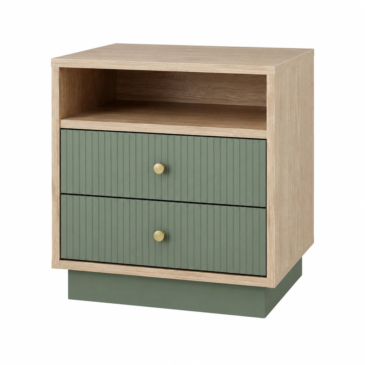 Mesita de noche de madera con cajones verdes