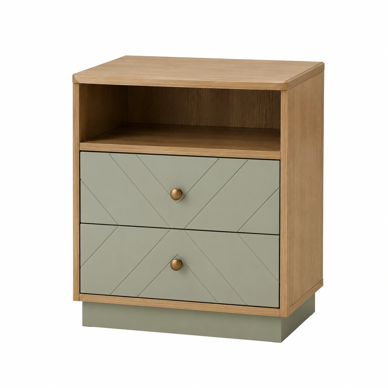 Mesita de Noche de Madera con Cajones Verde y Natural