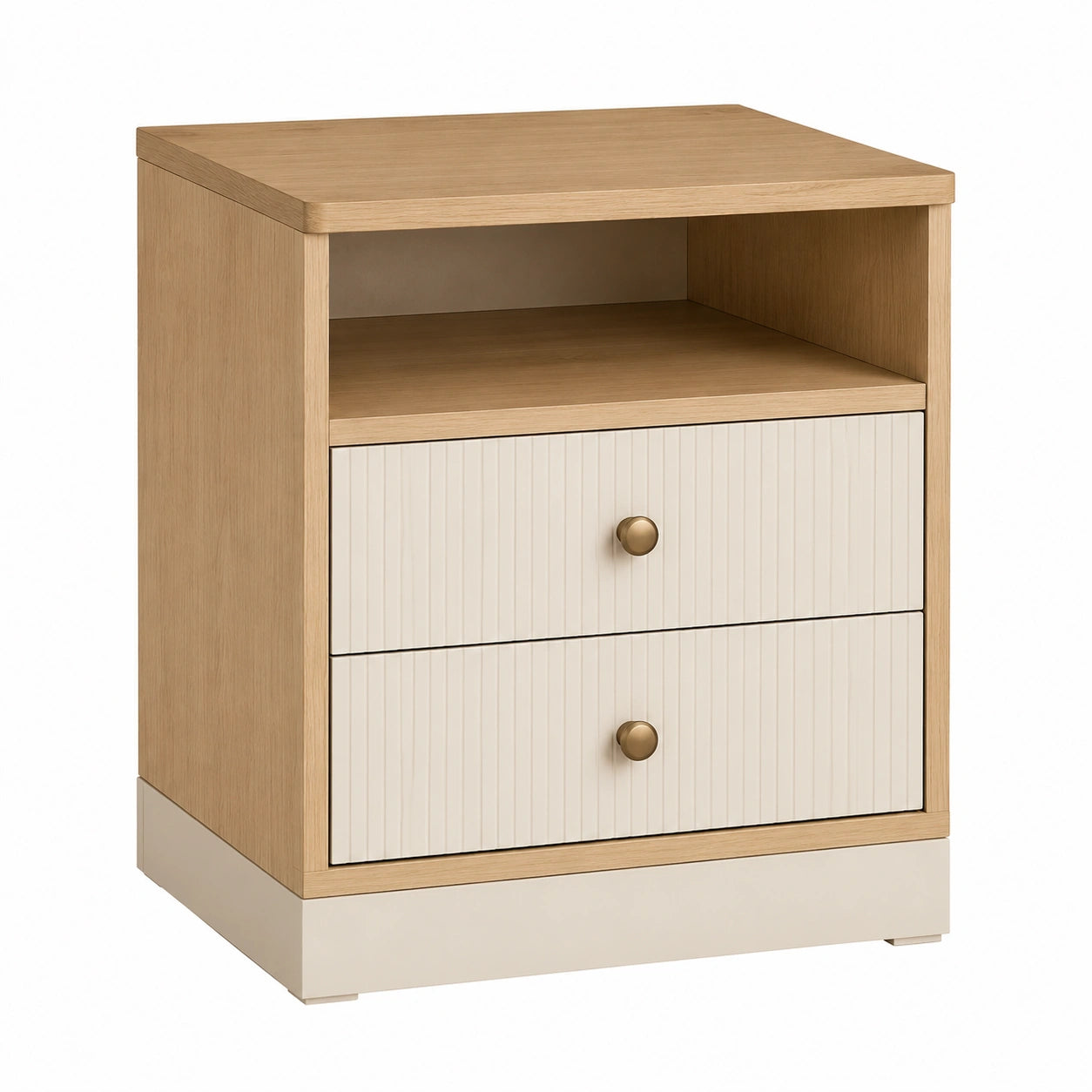 Mesita de Noche de Madera Contrachapada con Dos Cajones y Estante Beige 60x40x45 cm