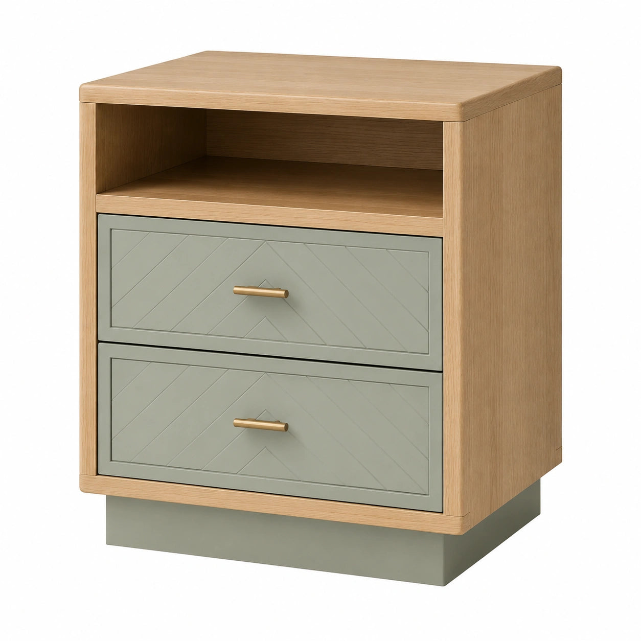 Mesita de noche de Madera de Roble y MDF Verde 60x40x70 cm