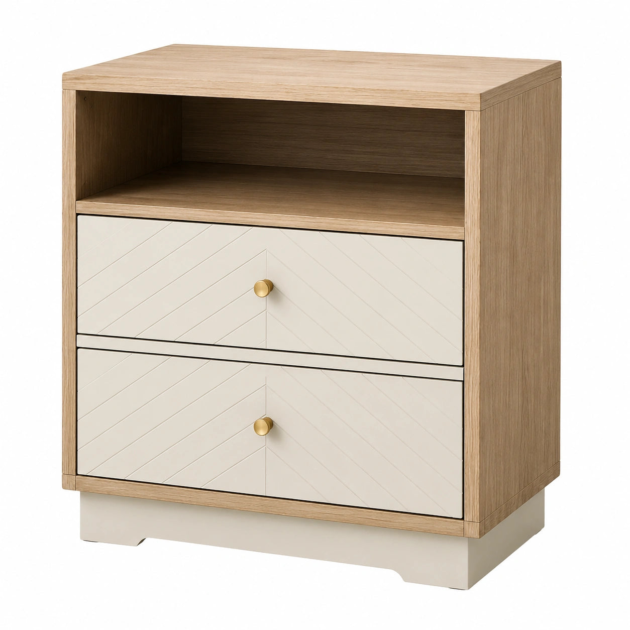 Mesa de Noche con 2 Cajones de Madera y MDF en Roble y Blanco 60x40x75 cm