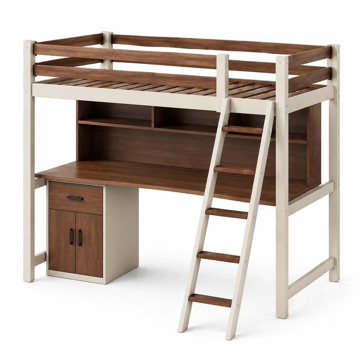 Litera Alta de Madera y Metal con Escritorio y Cajonera 200x120 cm