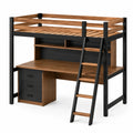 Litera de Madera Contrachapada con Escritorio y Escalera de Acero Marrón/Negro
