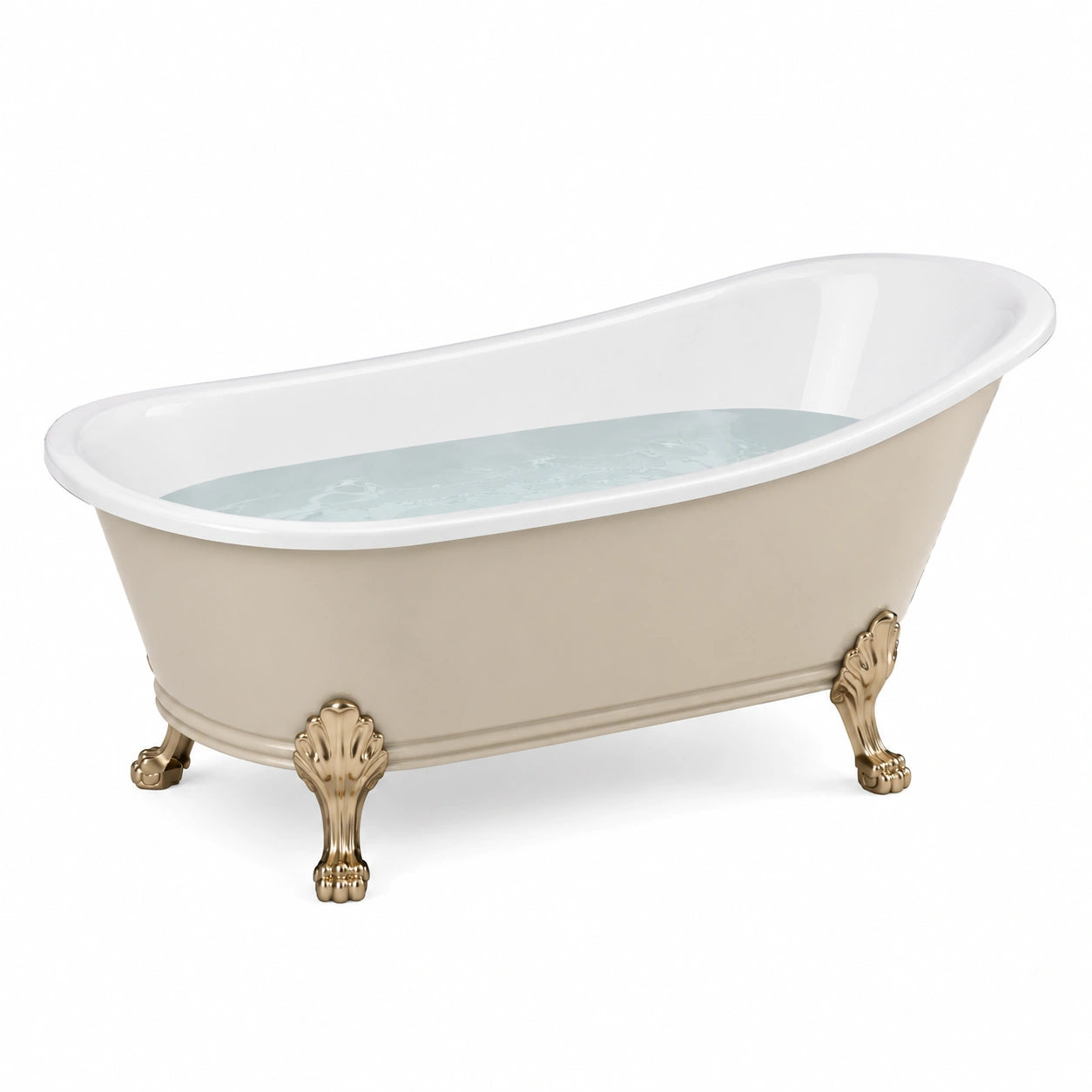 Bañera de Hierro Fundido Beige con Patas de Latón