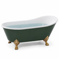 Bañera de pie acrílica verde con patas de latón