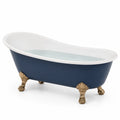 Bañera independiente de acrílico azul con patas de latón 170x75x79 cm