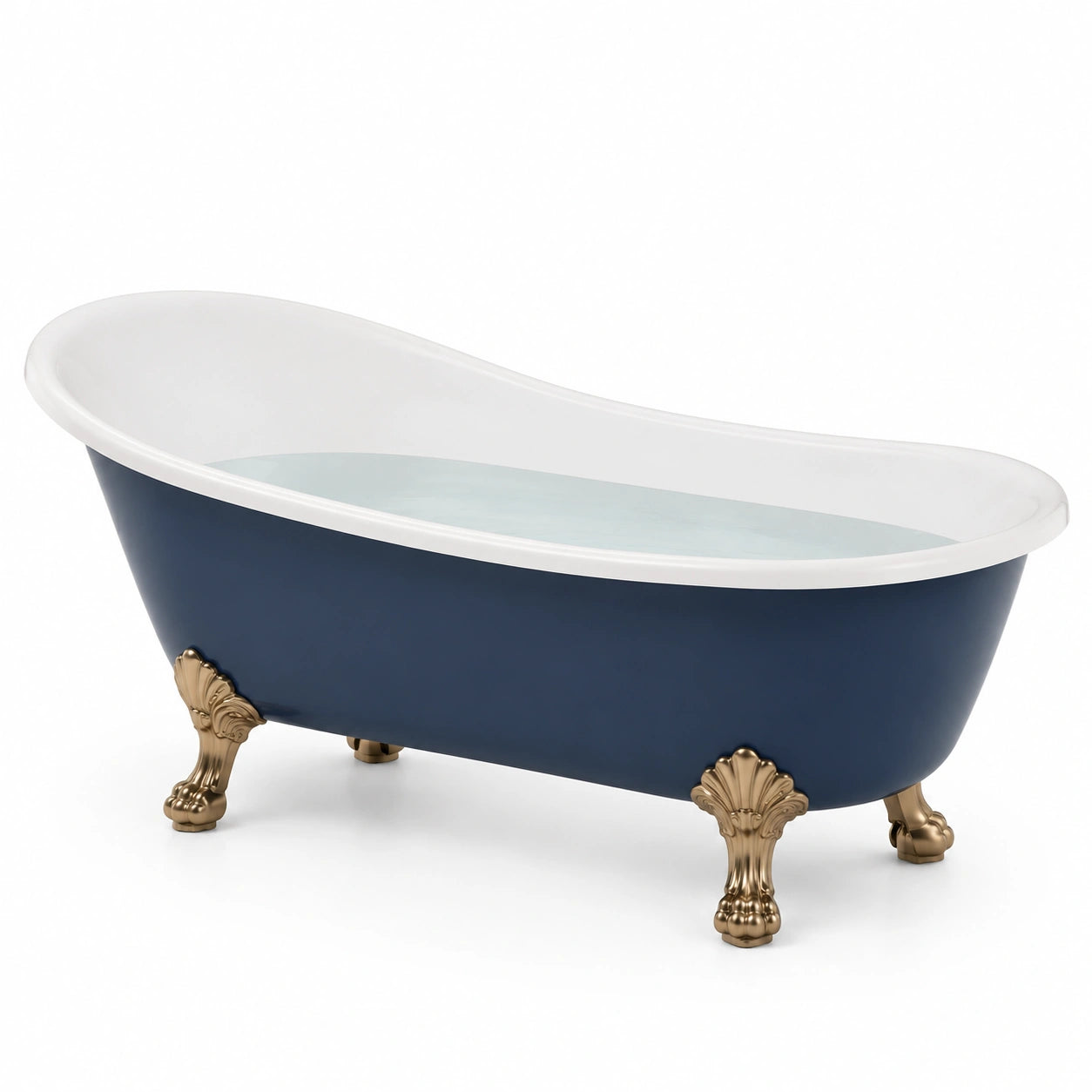 Bañera independiente de acrílico azul con patas de latón 170x75x79 cm