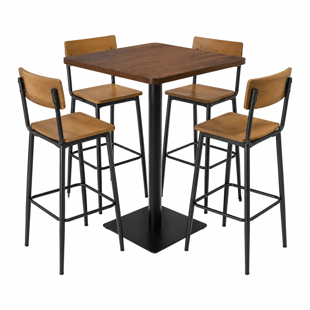 Conjunto de Mesa Alta de Madera y Metal con 4 Sillas