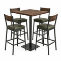 Conjunto de Mesa Alta Cuadrada y Sillas de Bar en Madera y Metal con Asiento Verde