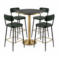 Conjunto de mesa redonda y 4 taburetes de metal y cuero sintético verde