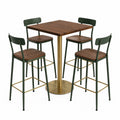 Juego de comedor alto con mesa de madera de nogal y sillas de metal verde