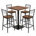 Conjunto de Bar de Madera y Metal con Mesa Cuadrada y 4 Taburetes