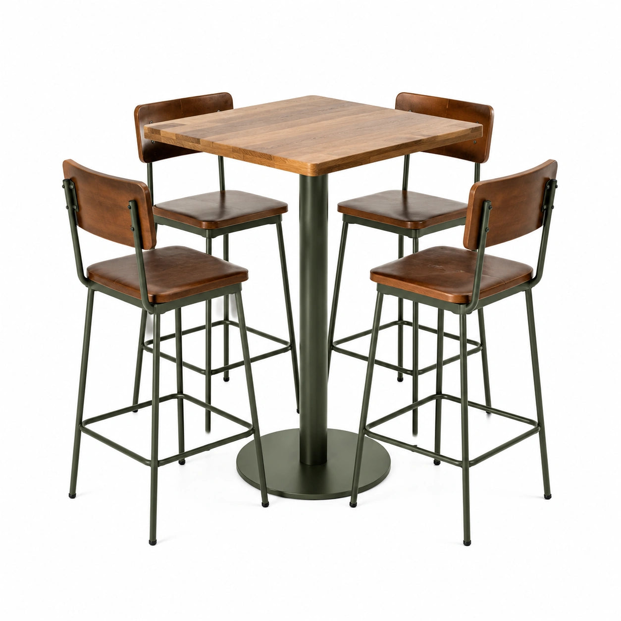 Juego de mesa alta y sillas de madera y metal, Marrón y Verde
