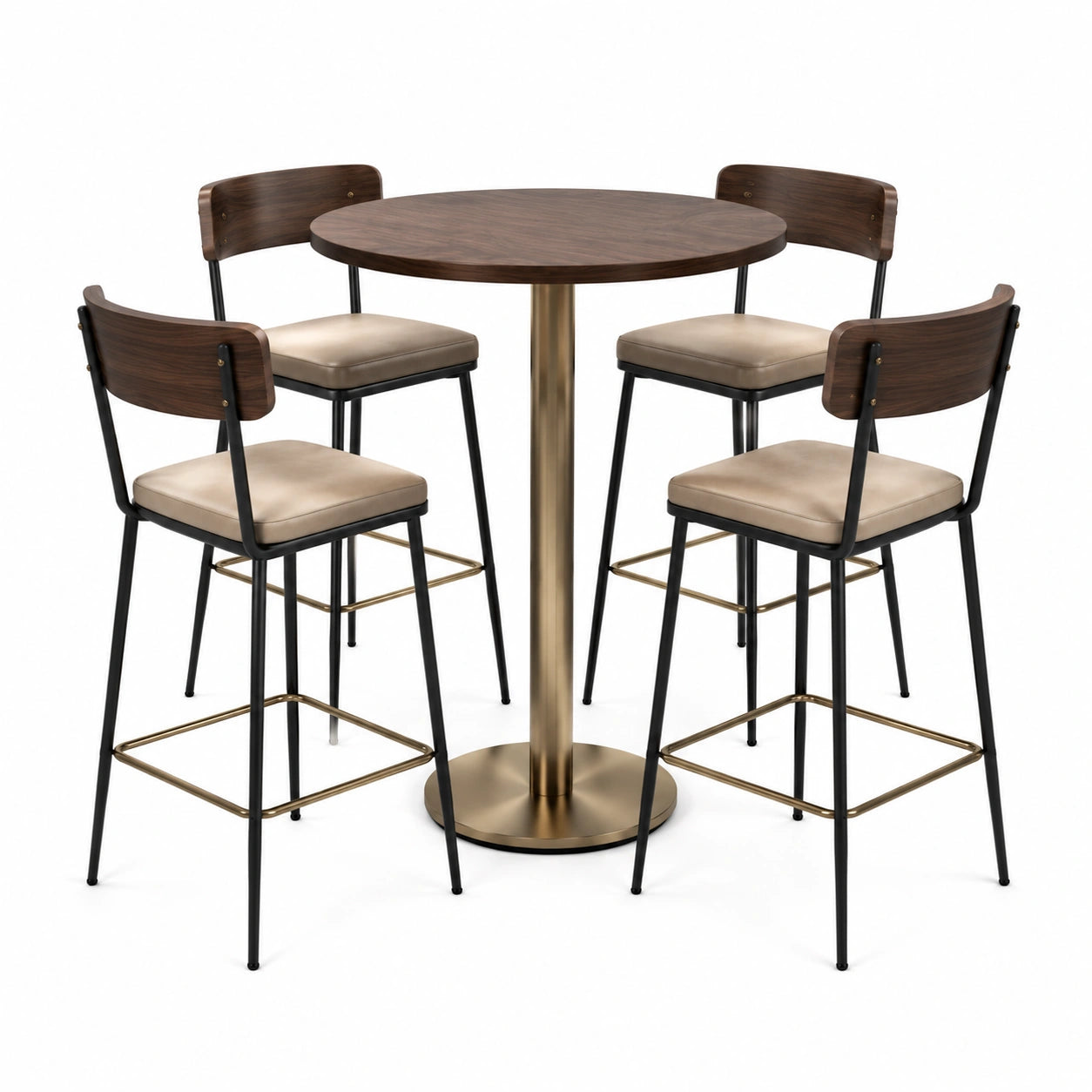 Juego de mesa de bar redonda con 4 taburetes