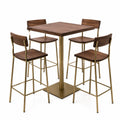 Conjunto de Mesa y Sillas Altas de Madera y Metal Nogal/Dorado