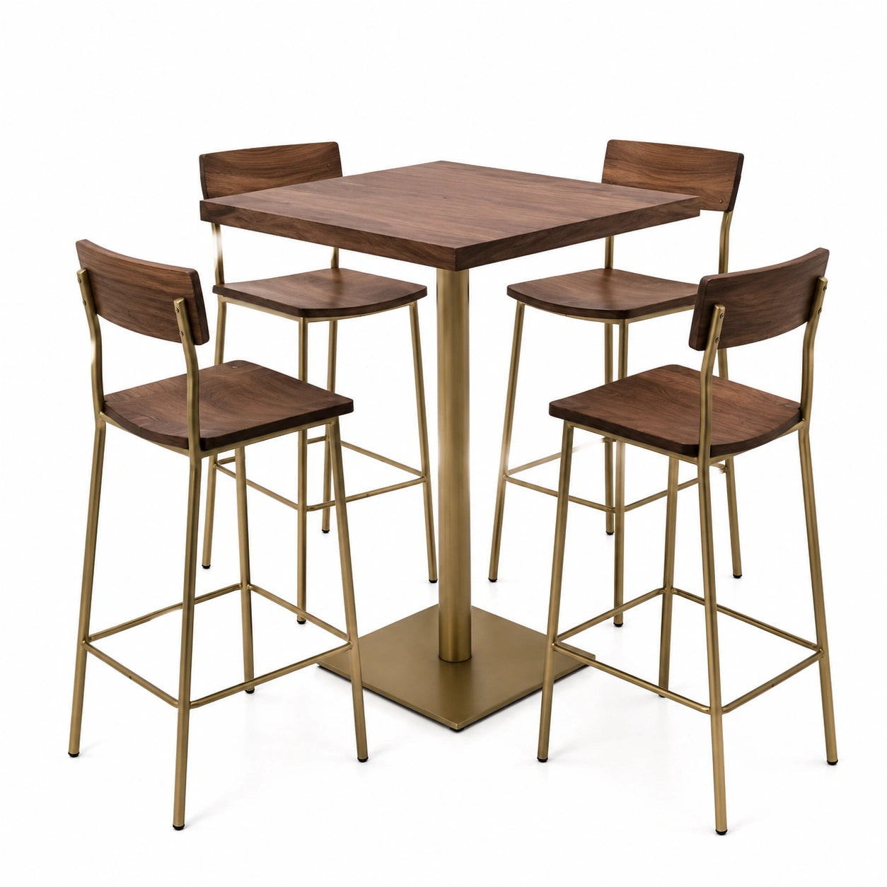 Conjunto de Mesa y Sillas Altas de Madera y Metal Nogal/Dorado