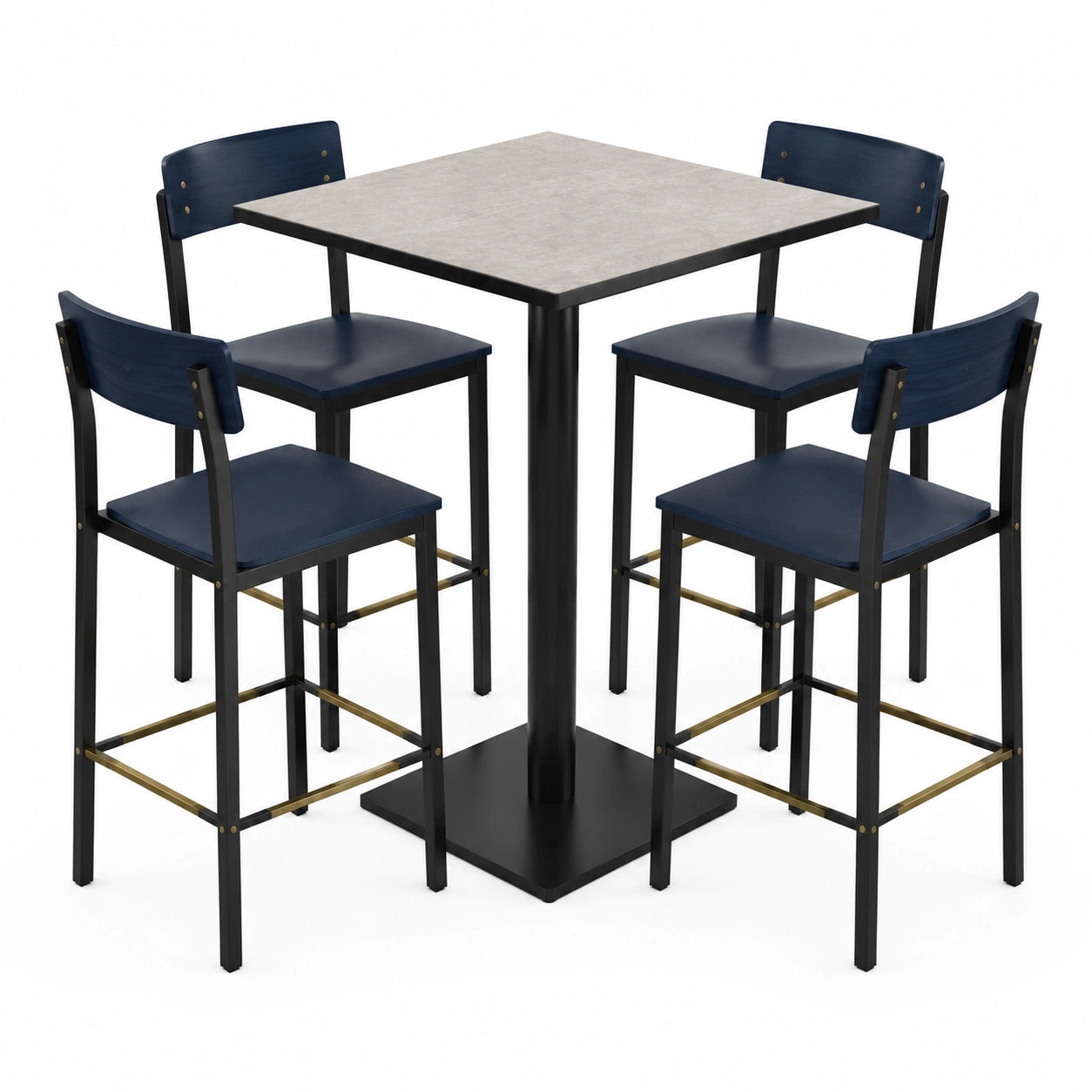 Conjunto de Mesa Alta y Sillas de Metal y Madera Azul/Negro