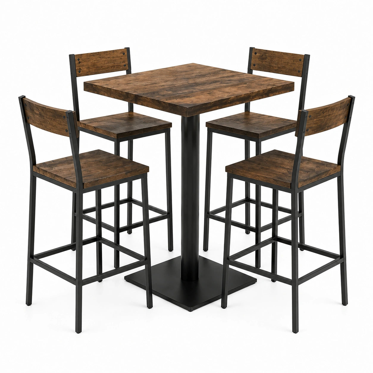 Juego de Mesa y Sillas Altas de Madera y Metal