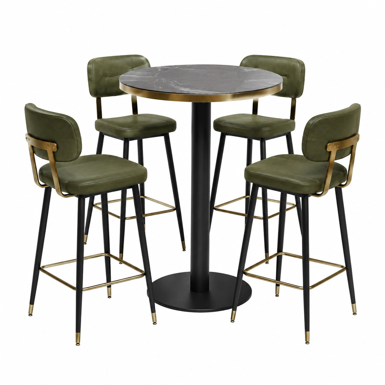 Juego de Mesa Alta de Mármol con 4 Taburetes Verde
