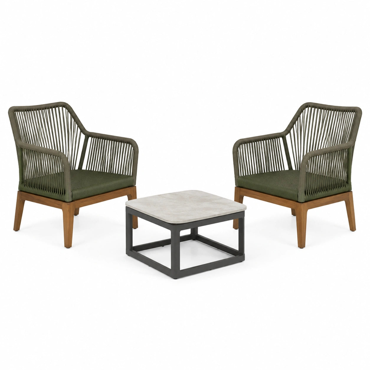 Conjunto de Sillas de Madera de Teca y Mesa de Centro de Aluminio