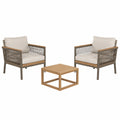 Conjunto de Muebles de Exterior: 2 Sillones y Mesa de Madera y Metal con Cojines Beige