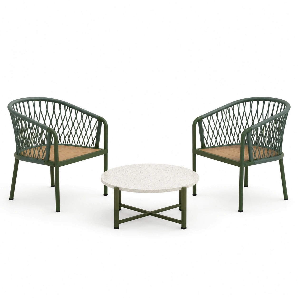 Conjunto de Muebles de Jardín de Metal y Ratán con Mesa Redonda