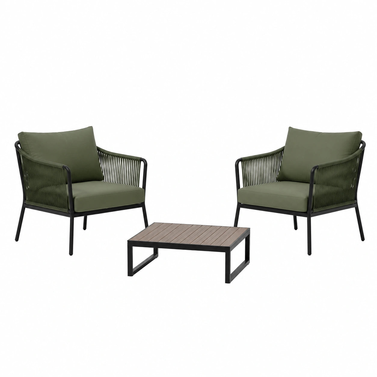 Conjunto de sillones y mesa de exterior en aluminio y madera Verde/Negro