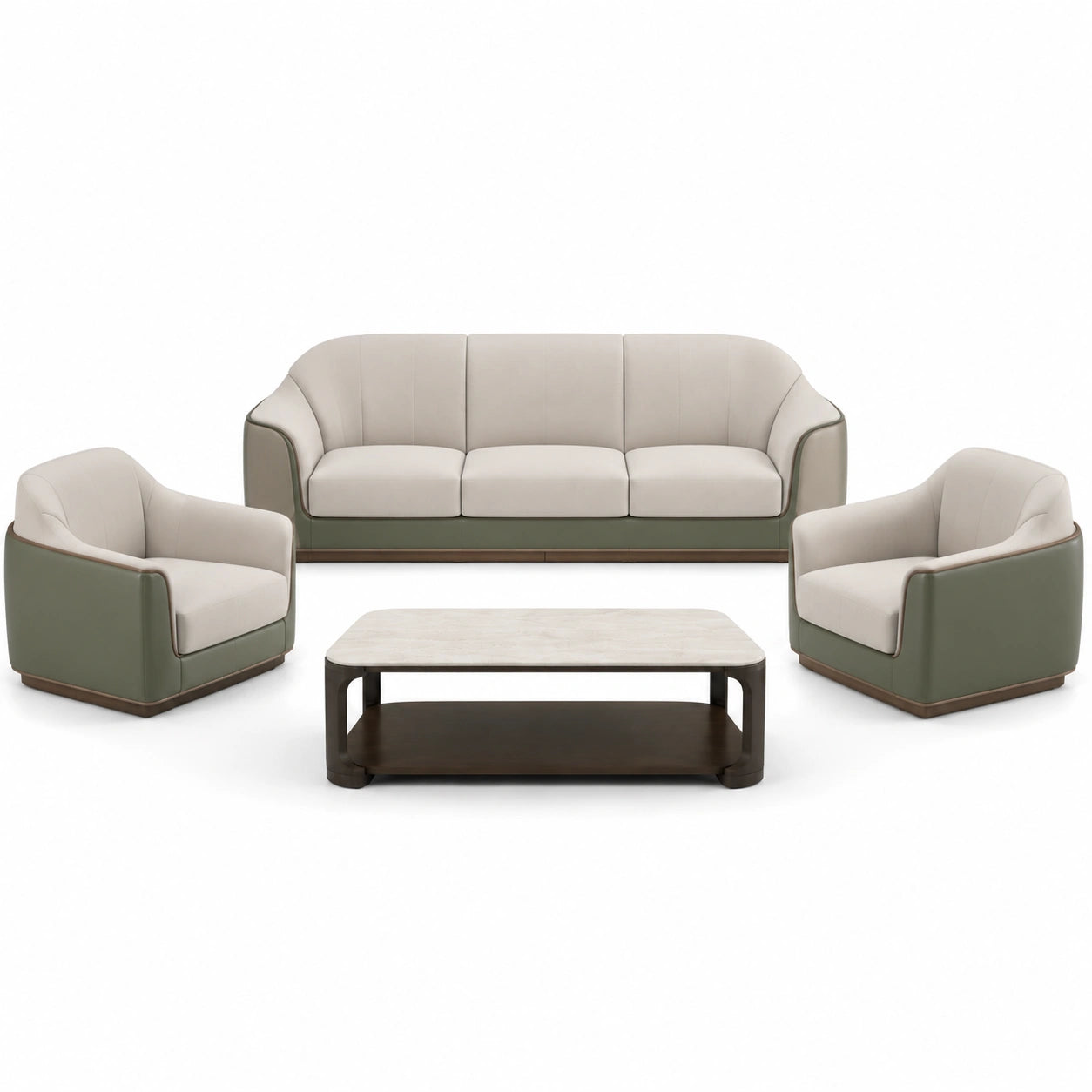 Conjunto de Sofá 3+1+1 con Mesa de Centro de Tela y Cuero Sintético
