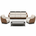 Conjunto de Sofás de Cuero PU y Tela Beige con Mesa de Café