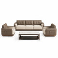 Conjunto de Sofás de Cuero Beige y Marrón con Mesa de Mármol