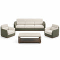Conjunto de Sofá 3 Plazas y Sillones en Tela y Cuero Sintético Beige y Verde