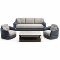 Set de Sofá y Sillones en Poliéster Gris y Cuero PU Azul con Mesa de Mármol