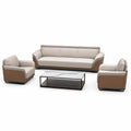 Conjunto de Sofás de Cuero Sintético Beige y Marrón con Mesa de Centro de Mármol
