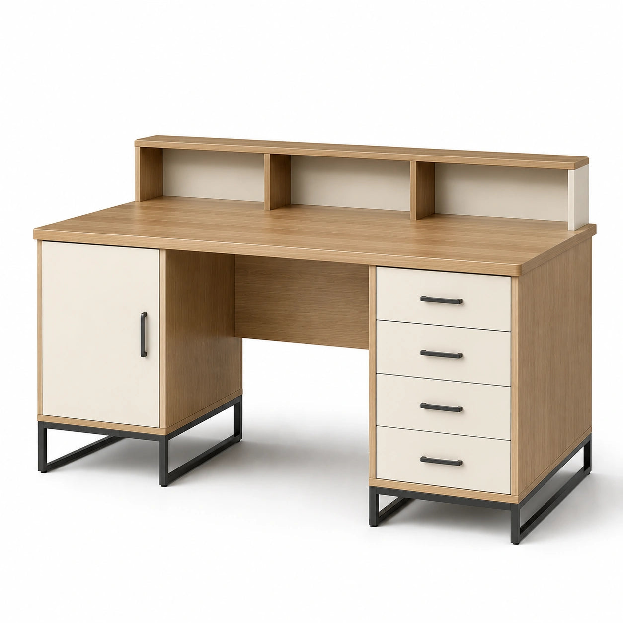 Escritorio de Madera y Metal con Estantería Beige 150x60x90 cm
