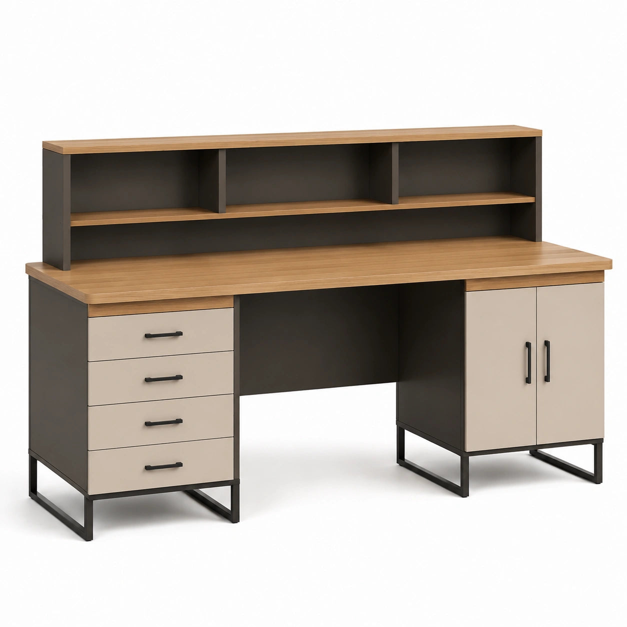 Escritorio de Madera y Metal con Almacenamiento y Estanterías 150 cm