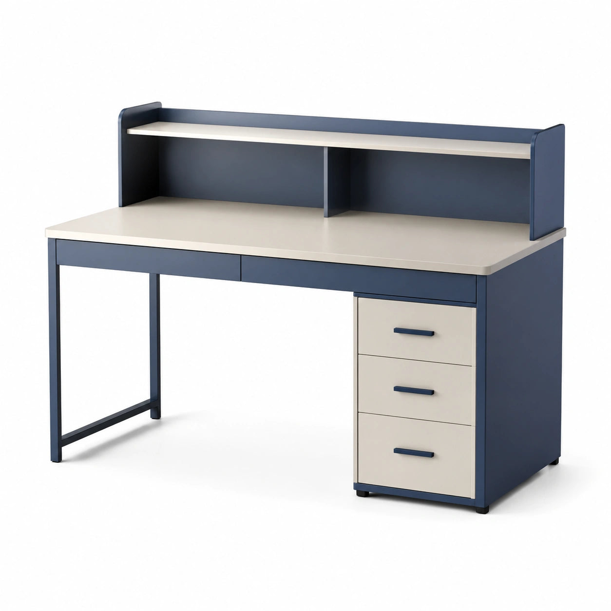 Escritorio de Madera Azul y Blanco con Cajonera y Estante