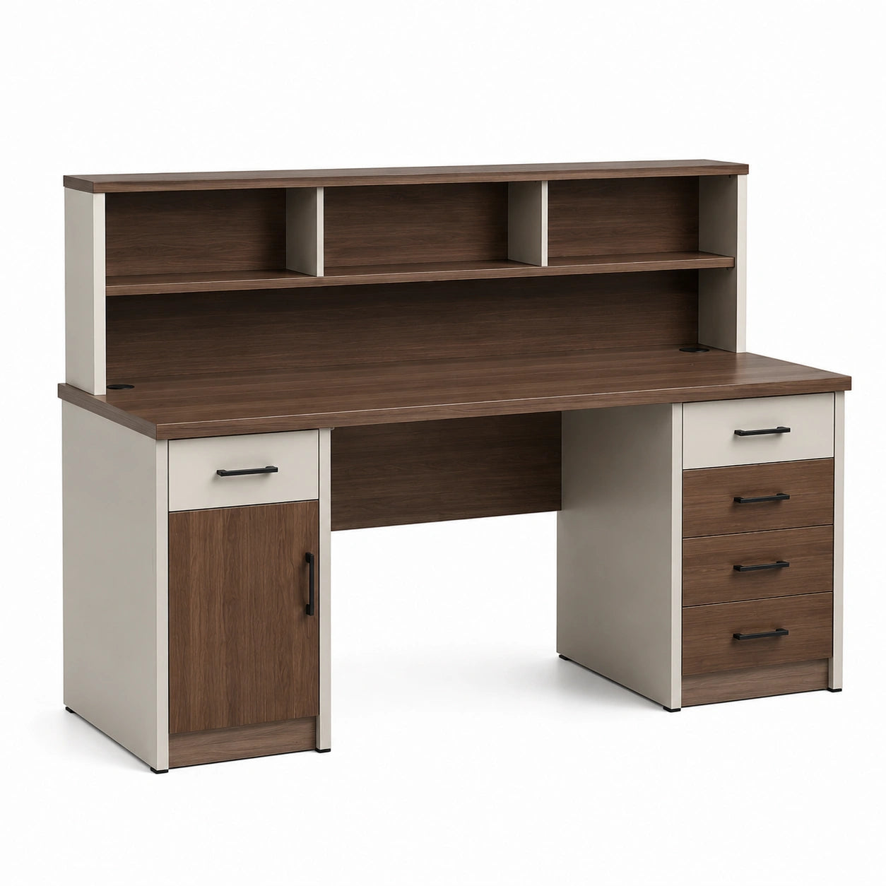 Escritorio de MDF con estantería y cajones Marrón y Crema