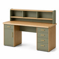Escritorio de MDF y Madera con Cajones y Estantes Verde/Roble