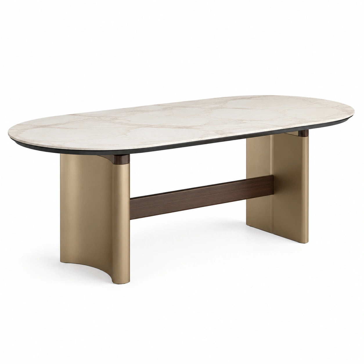 Mesa de comedor ovalada de mármol y metal con superficie de 200 cm
