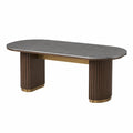 Mesa Ovalada de Mármol y Madera con Detalles Metálicos