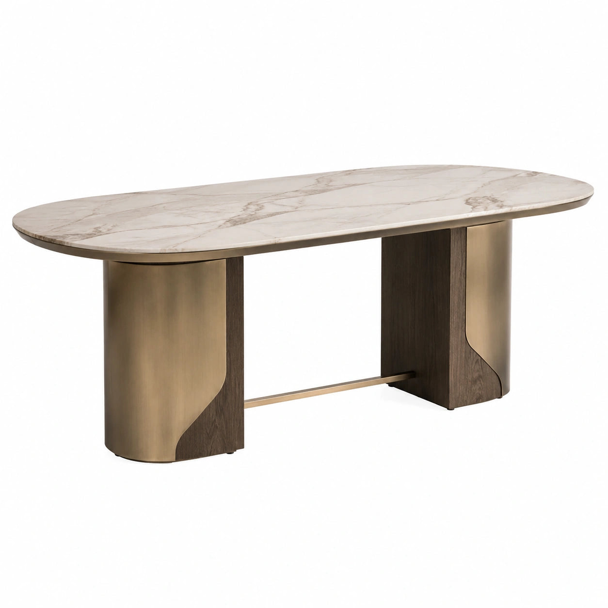 Mesa de comedor de mármol y metal con detalles de madera 180x90x75 cm