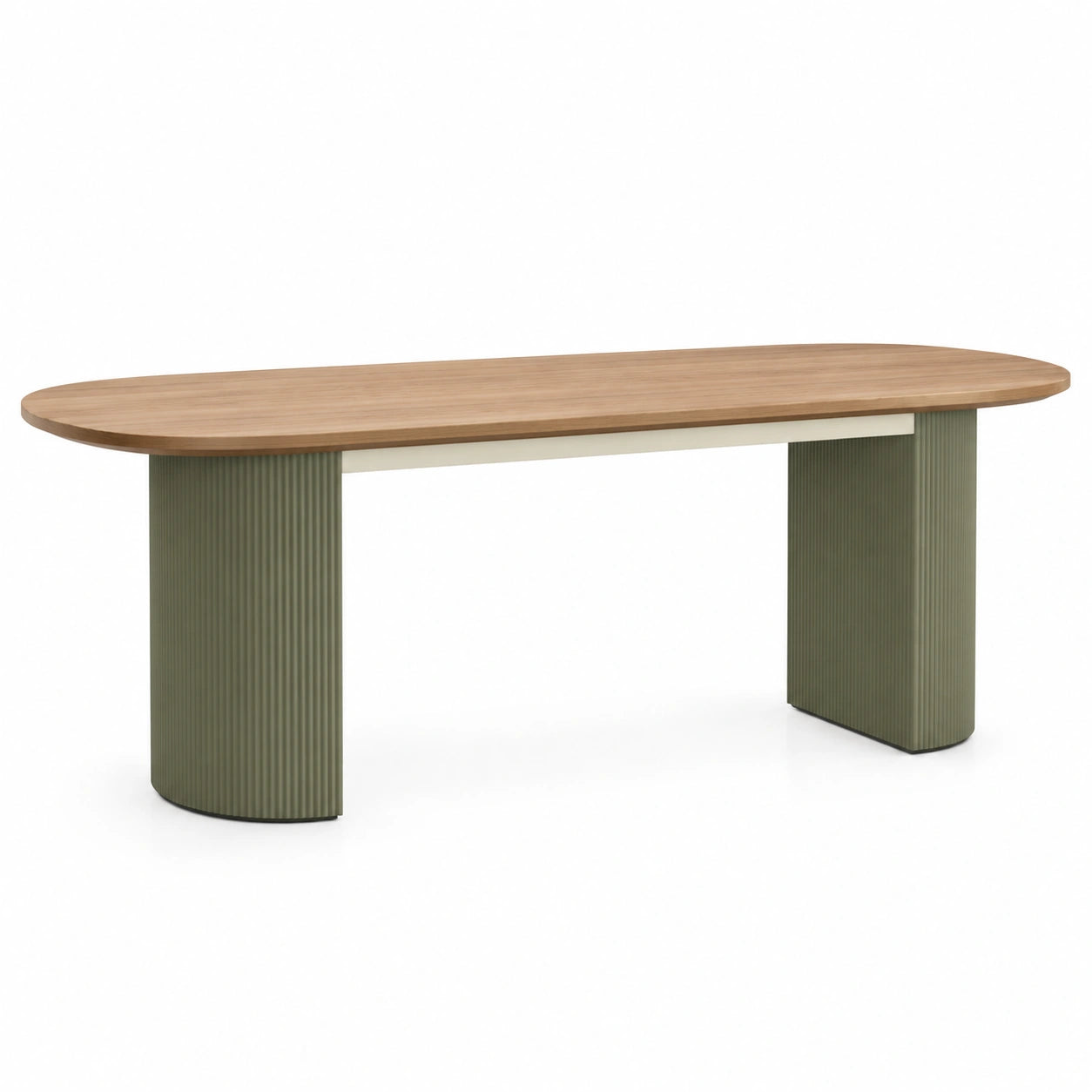 Mesa de comedor ovalada de madera y metal