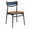 Silla de comedor de acero, madera y plástico azul