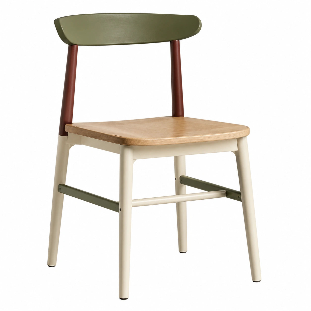 Silla de Madera de Roble y Metal Verde, Crema y Marrón
